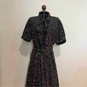 Eshakti Celestial Dress with Belt, Pockets, and Bow tie Neck